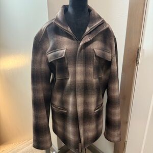 Pintlar Men Wool Blend Brown Plaid Print Heavy Brushed Jacket Western Zip Up XXL